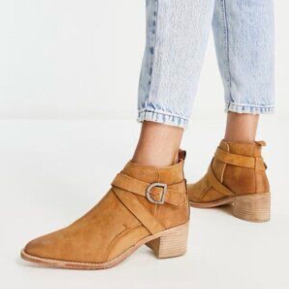 Free People Buckled Tan Ankle Boots